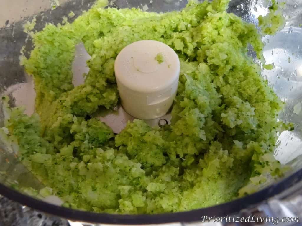 Processed Broccoli in Food Processor