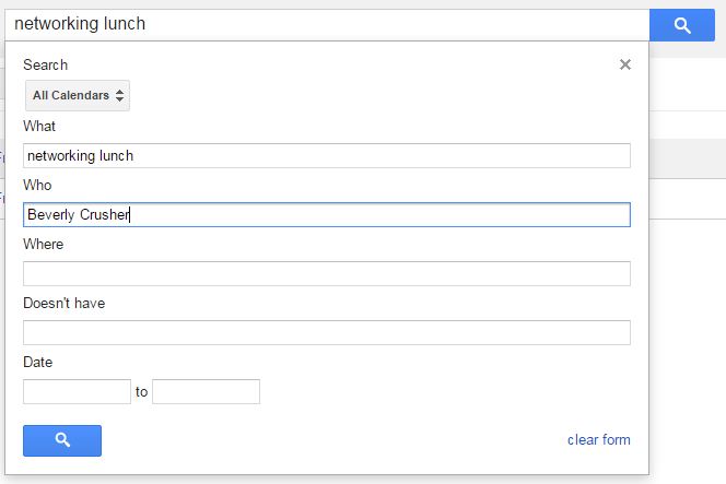 Search Google Calendar appointments with advanced search