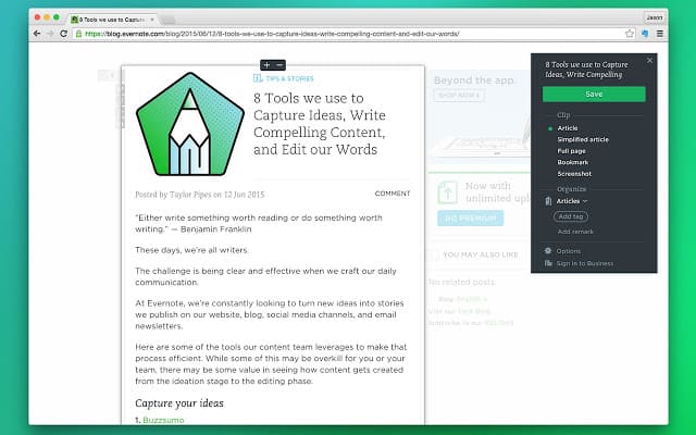 Chrome Extensions - Evernote Web Clipper