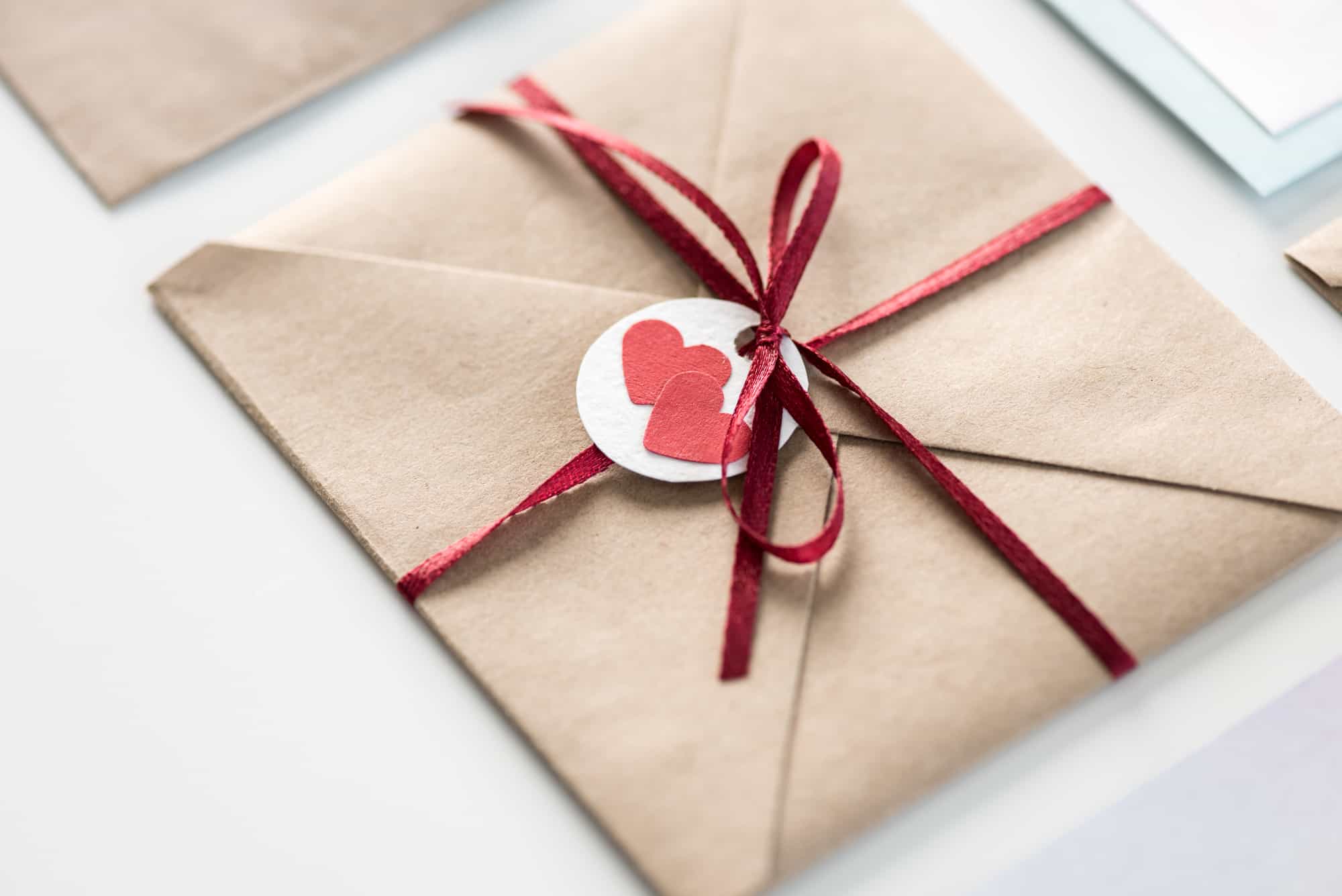 Envelope with tag with hearts