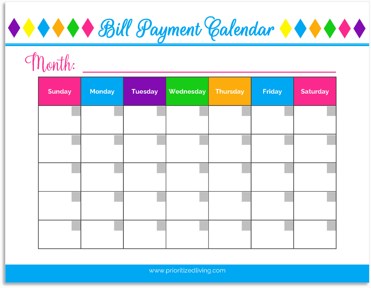 Bill Payment Calendar in My Budget Binder