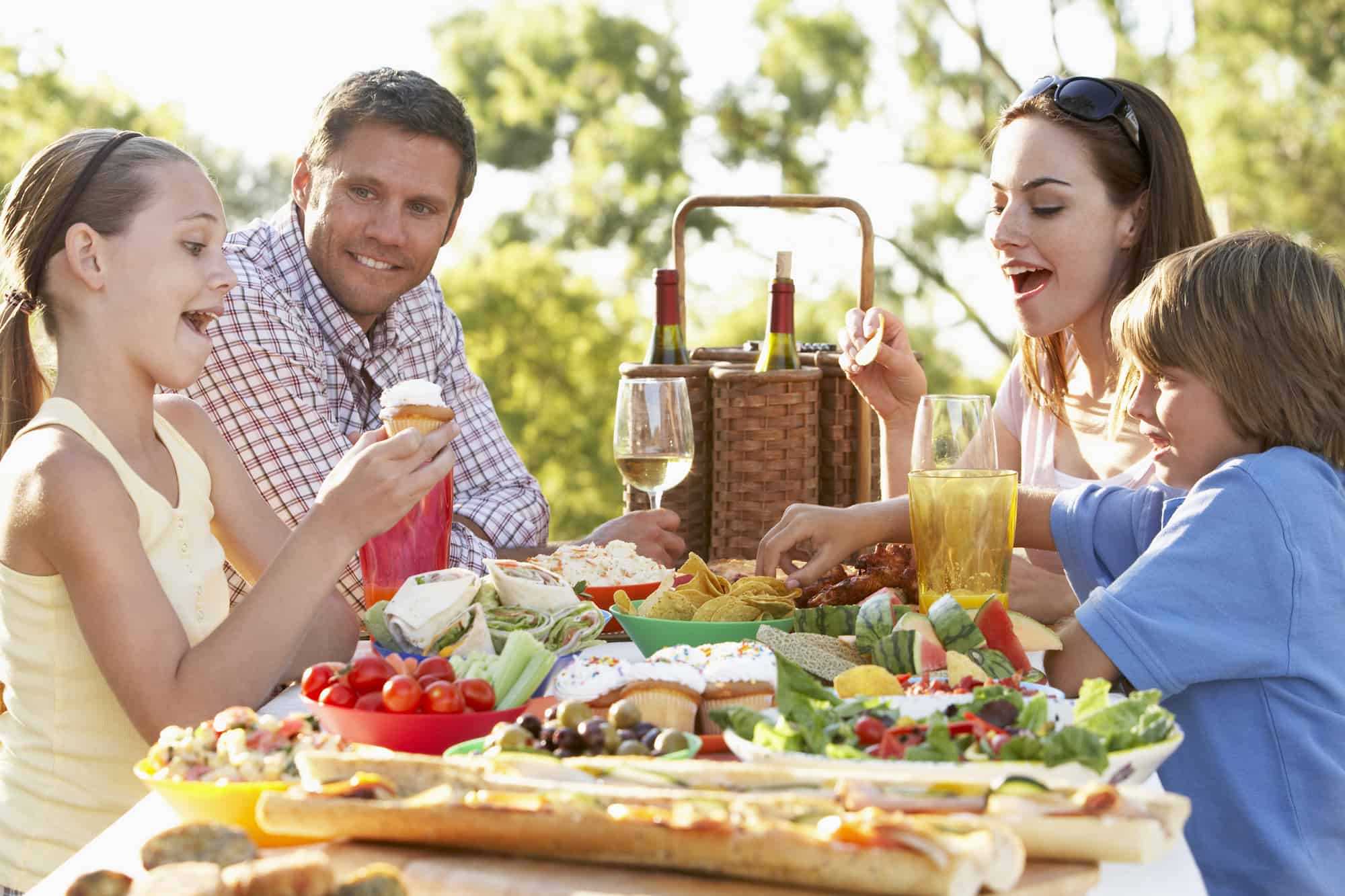 family eating a picnic meal together