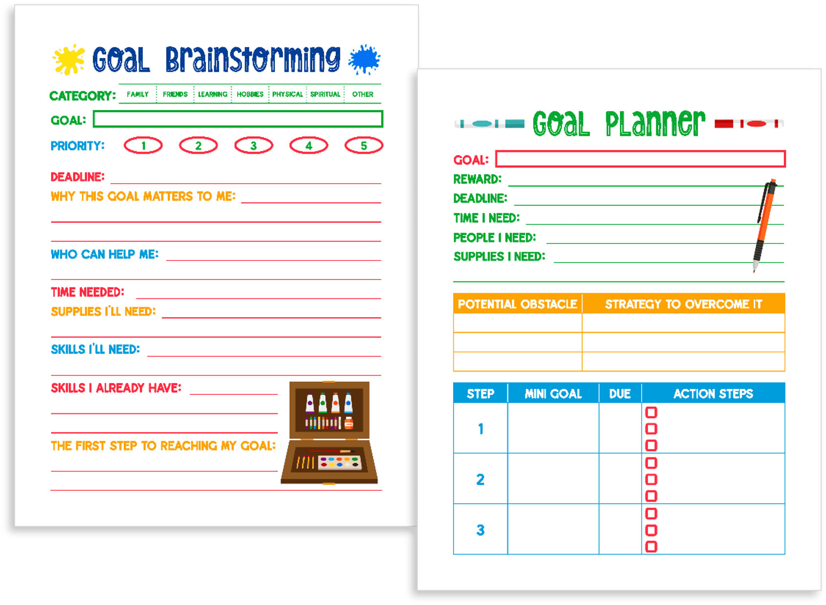 Goal-Setting Pages - Bright Theme (Kid's Planner)