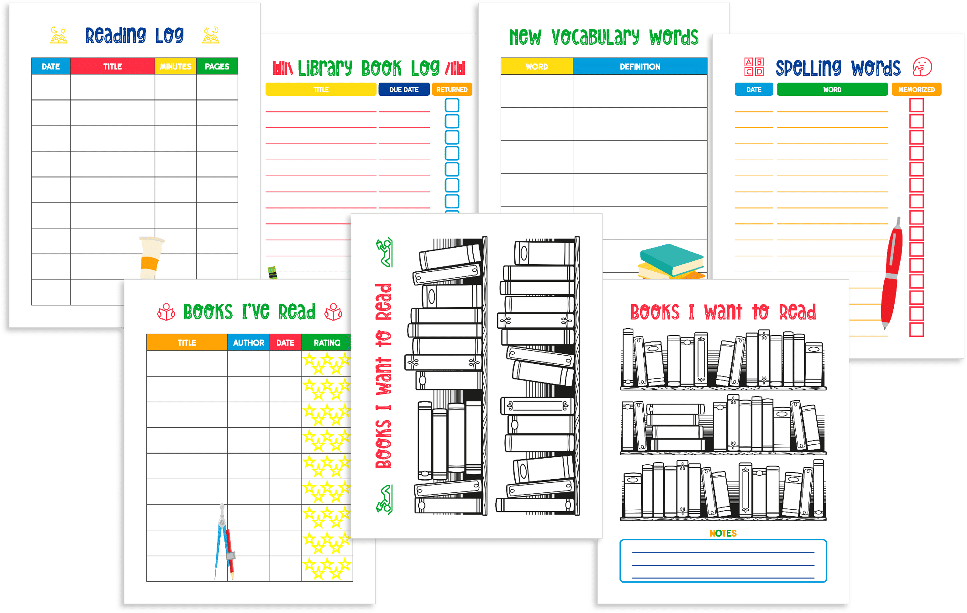 Literacy Pages - Bright Theme (Kid's Planner)