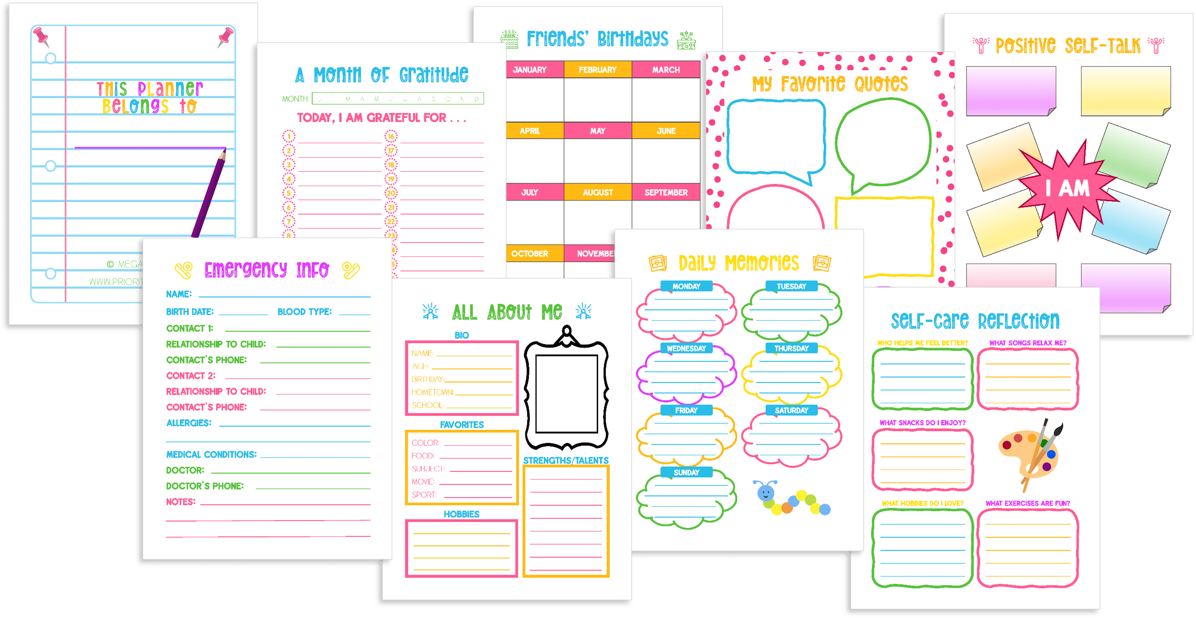 Personal Pages - Pretty Theme (Kid's Planner)