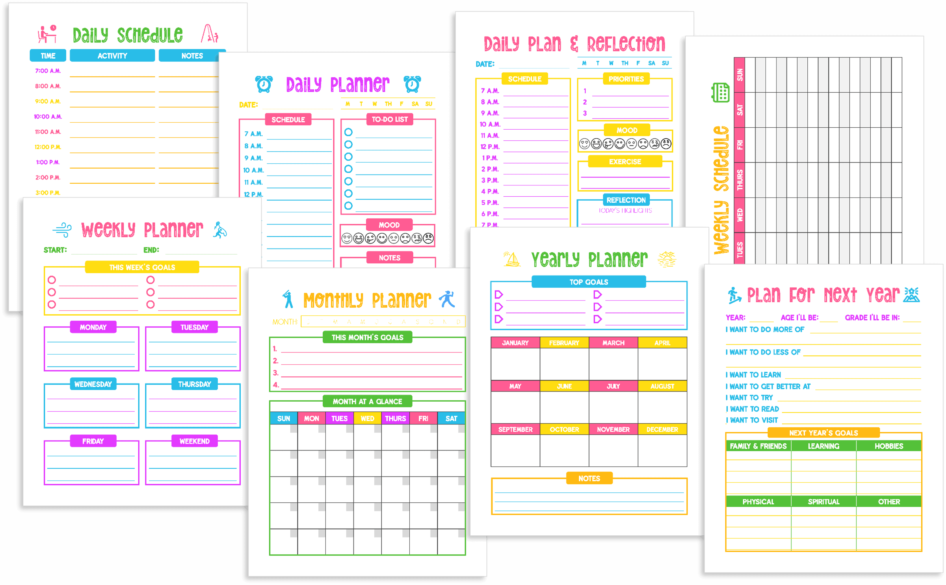 Planner Pages - Pretty Theme (Kid's Planner)