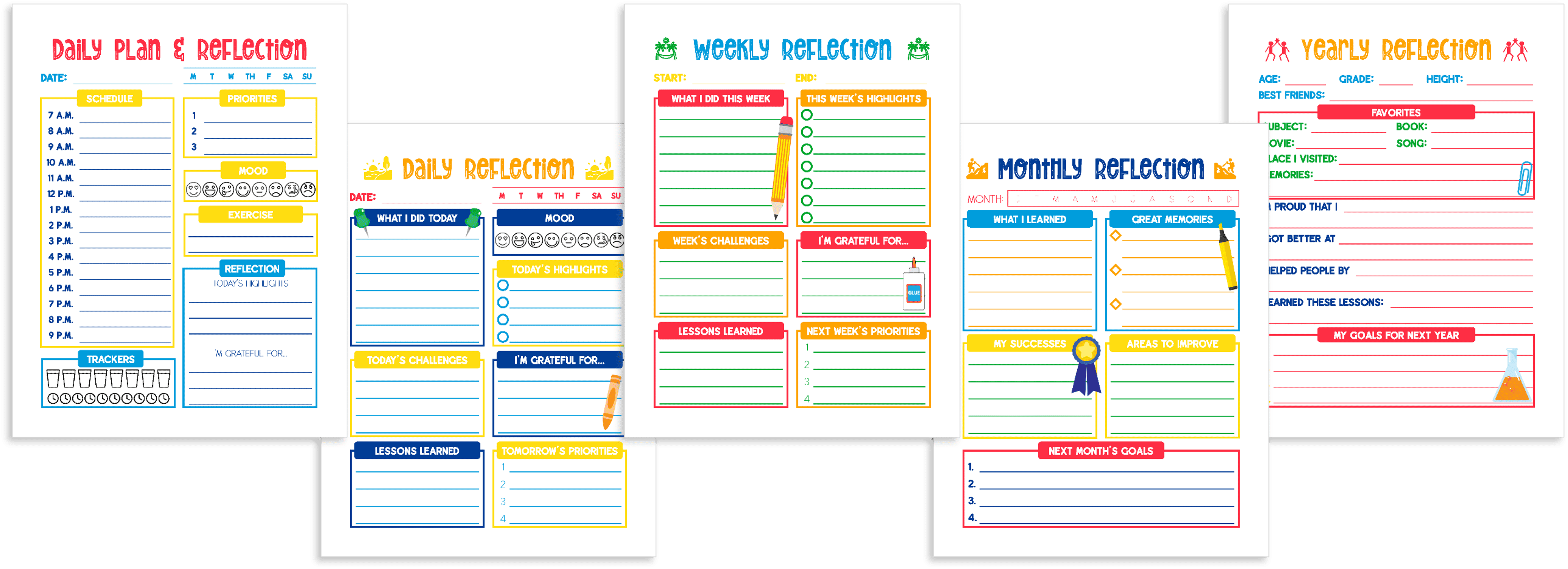 Reflection Pages - Bright Theme (Kid's Planner)