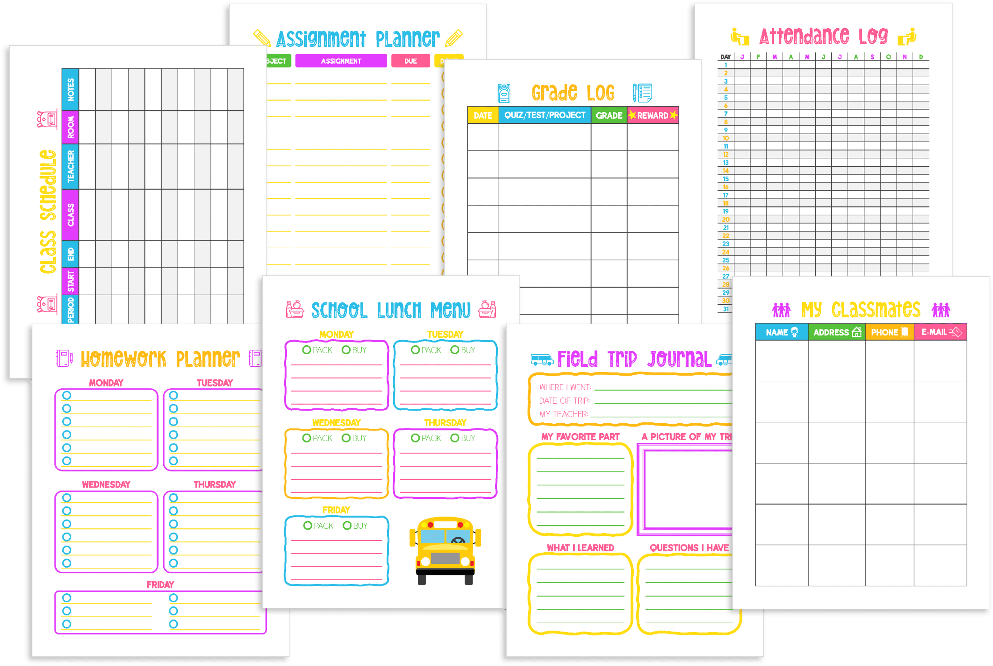 School Pages - Pretty Theme (Kid's Planner)